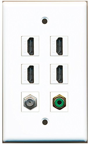 RiteAV - 4 HDMI 1 Port RCA Green 1 Port Coax Cable TV- F-Type Wall Plate
