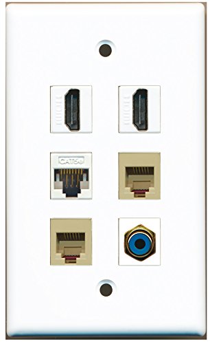 RiteAV - 2 HDMI 1 Port RCA Blue 2 Port Phone RJ11 RJ12 Beige 1 Port Cat5e Ethernet White Wall Plate