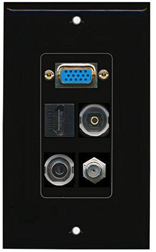 RiteAV (1 Gang Decorative Svga 3.5mm Toslink Optical HDMI Coax Wall Plate Black