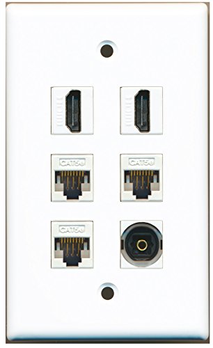 RiteAV - 2 HDMI 1 Port Toslink 3 Port Cat5e Ethernet White Wall Plate