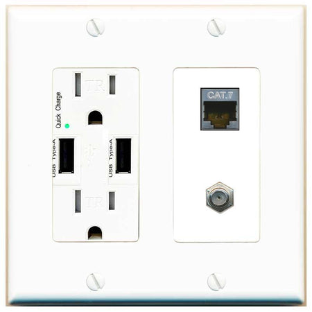 RiteAV Coax and Cat7 Wall Plate - USB Charger [White/White]
