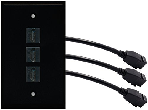 RiteAV (1 Gang Flat 3 HDMI Black Wall Plate w/Pigtail Extension Cable