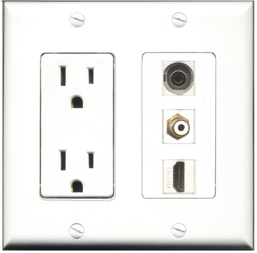 RiteAV - 15 Amp Power Outlet 1 Port HDMI 1 Port RCA White 1 Port 3.5mm Decorative Wall Plate