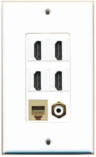 RiteAV 4 Port HDMI 1 RCA White 1 Phone RJ11 RJ12 Beige Wall Plate OVERSIZED