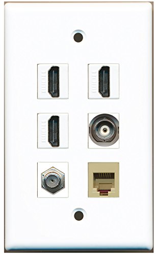 RiteAV - 3 HDMI 1 Port Coax Cable TV- F-Type 1 Port Phone RJ11 RJ12 Beige 1 Port BNC Wall Plate