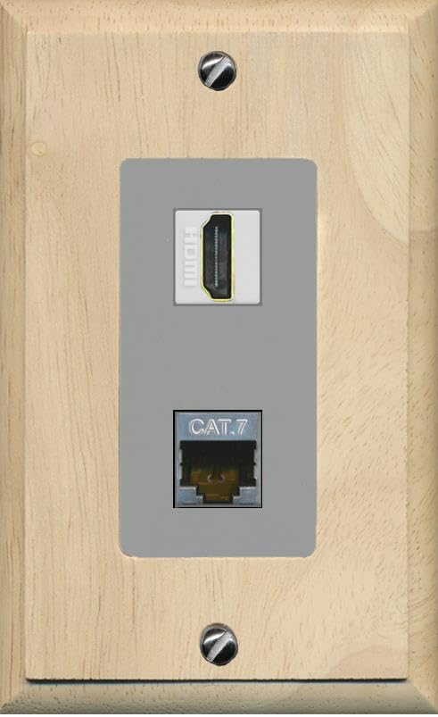 RiteAV HDMI and Cat7 Wall Plate - 1 Gang [Wood/Gray]