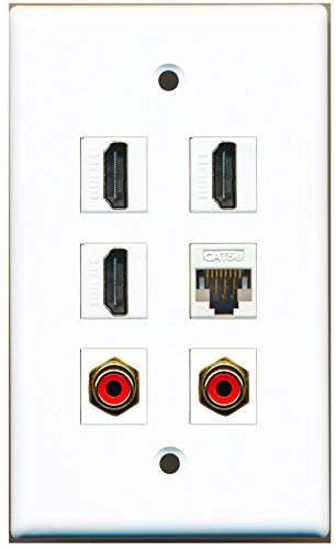 RiteAV - 3 HDMI 2 Port RCA Red 1 Port Cat5e Ethernet White Wall Plate