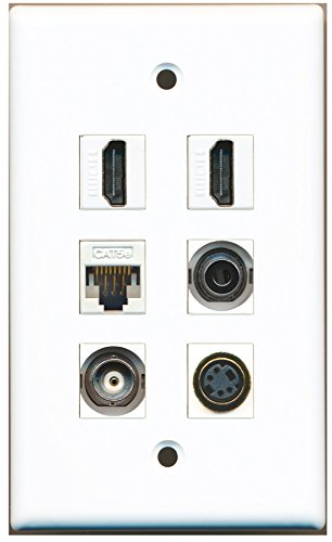 RiteAV - 2 HDMI 1 Port S-Video 1 Port 3.5mm 1 Port BNC 1 Port Cat5e Ethernet White Wall Plate