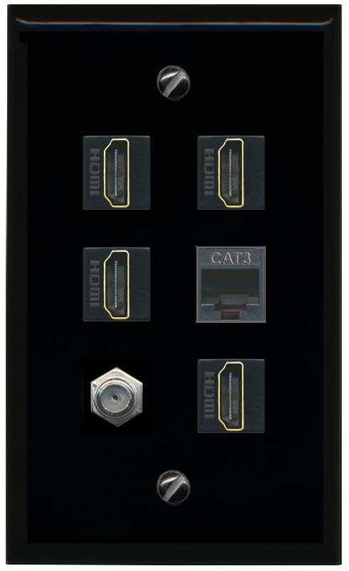 RiteAV COAX 4 HDMI PHONE Flat/Solid Wall Plate [Black]