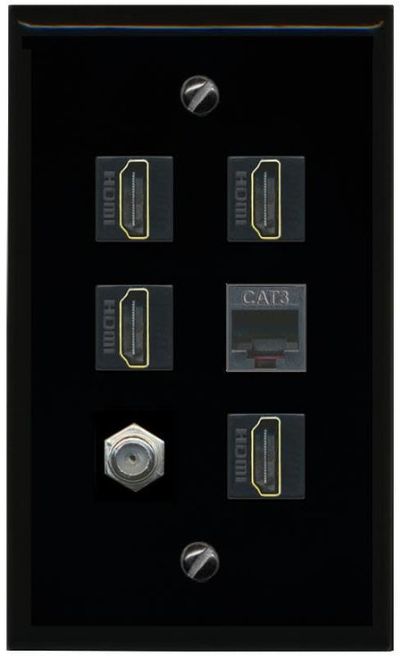 RiteAV COAX 4 HDMI PHONE Flat/Solid Wall Plate [Black]