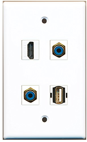 RiteAV - 1 Port HDMI 2 Port RCA Blue 1 Port USB A-A Wall Plate