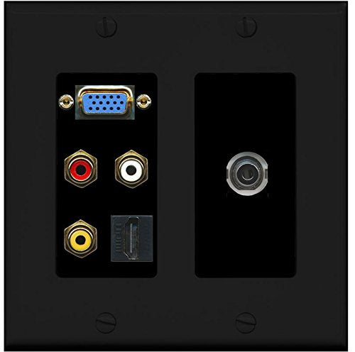RiteAV - (2 Gang SVGA Composite 3.5mm (Black) HDMI Black Wall Plate 2 Gang Black