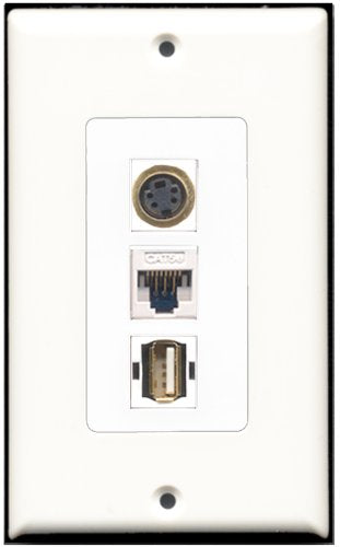 RiteAV 1 Port USB A-A 1 S-Video 1 Cat5e Ethernet White Wall Plate OVERSIZED