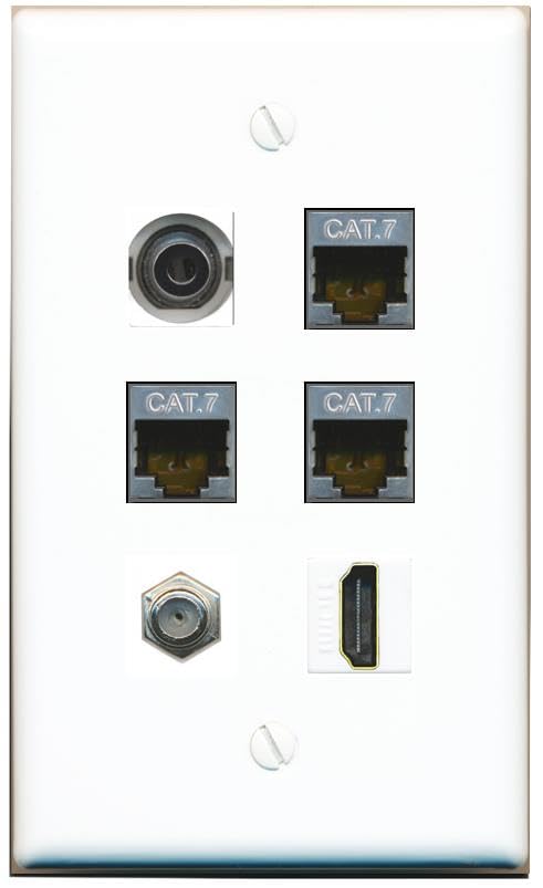 RiteAV 3.5mm 3 CAT7 COAX HDMI Flat/Solid Wall Plate [White]