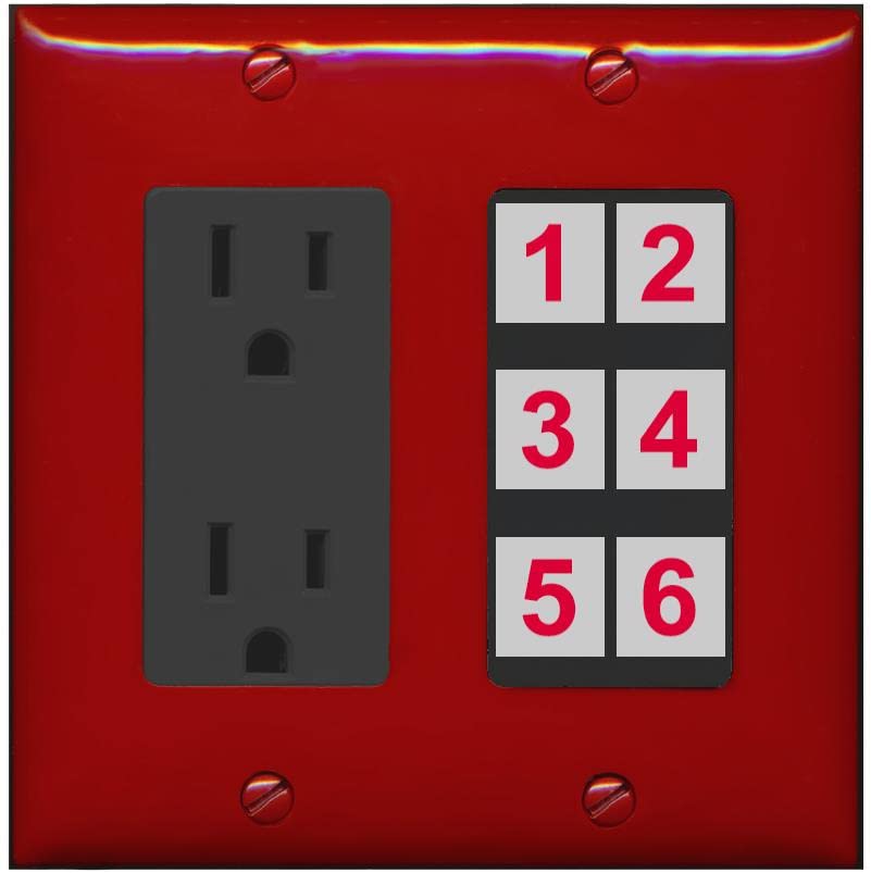 RiteAV 6 Port Custom Wall Plate - Outlet [Red/Black]