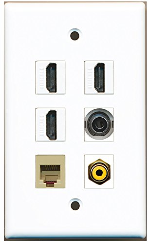 RiteAV - 3 HDMI 1 Port RCA Yellow 1 Port Phone RJ11 RJ12 Beige 1 Port 3.5mm Wall Plate