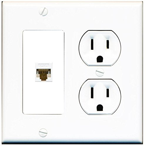 RiteAV 1 Port Cat6 Ethernet Wall Plate Jack Female-Female - Round Outlet [White/White]