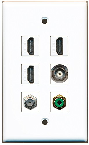 RiteAV - 3 HDMI 1 Port RCA Green 1 Port Coax Cable TV- F-Type 1 Port BNC Wall Plate