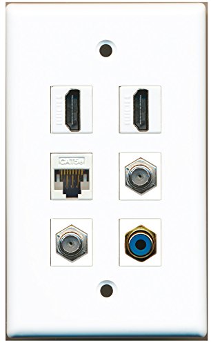 RiteAV - 2 HDMI 1 Port RCA Blue 2 Port Coax Cable TV- F-Type 1 Port Cat5e Ethernet White Wall Plate