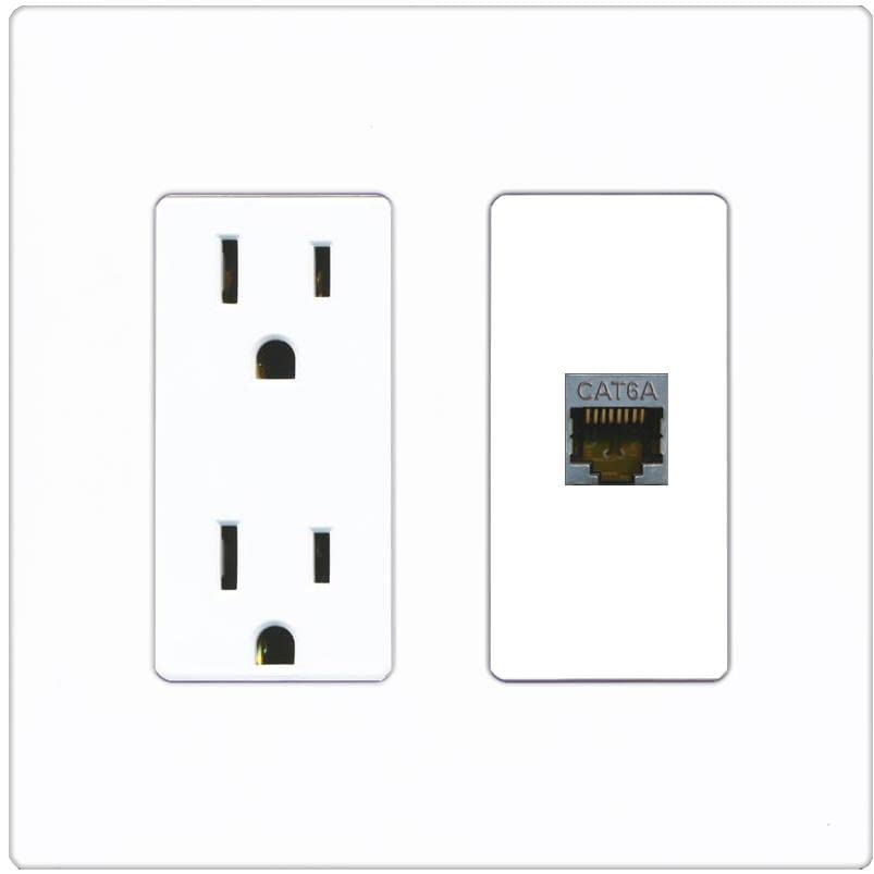 RiteAV 1 Port Cat6A Wall Plate - Outlet [Screwless White]