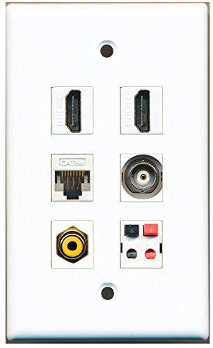 RiteAV - 2 HDMI 1 Port RCA Yellow 1 Port BNC 1 Port Cat5e Ethernet White 1 Port Speaker Wall Plate