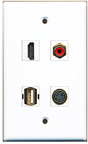 RiteAV - 1 Port HDMI 1 Port RCA Red 1 Port USB A-A 1 Port S-Video Wall Plate