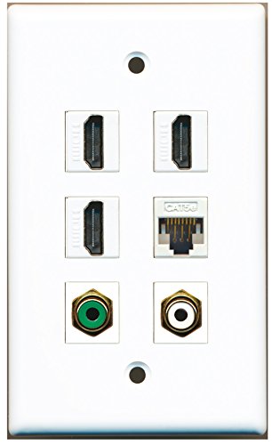 RiteAV - 3 HDMI 1 Port RCA White 1 Port RCA Green 1 Port Cat5e Ethernet White Wall Plate