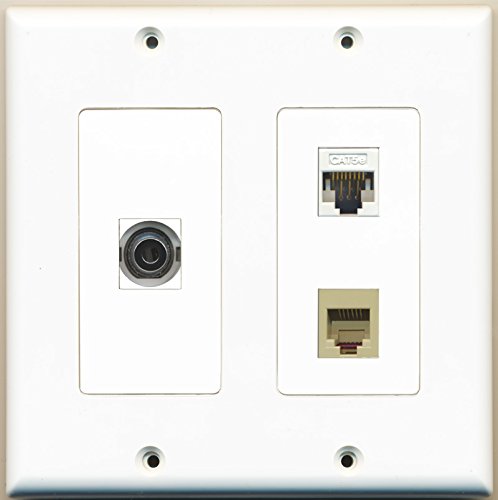RiteAV - 1 Port Phone RJ11 RJ12 Beige 1 Port 3.5mm 1 Port Cat5e Ethernet White - 2 Gang Wall Plate