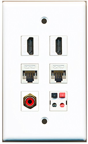 RiteAV - 2 HDMI 1 Port RCA Red 2 Port Cat5e Ethernet White 1 Port Speaker Wall Plate