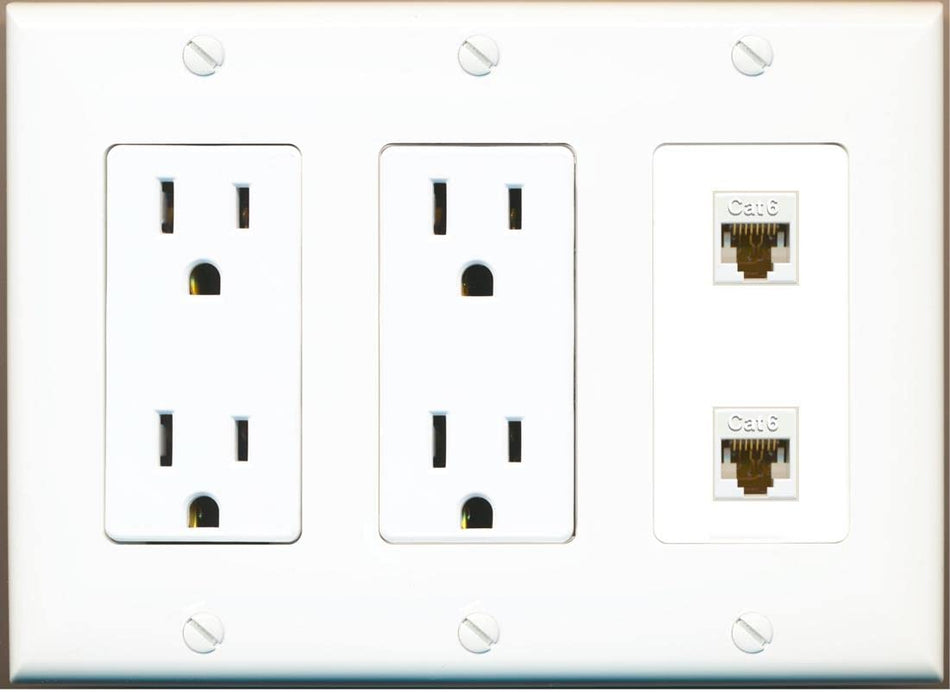 RiteAV 2 Port Cat6 Ethernet Wall Plate - 3G Dual Outlet [White/White]
