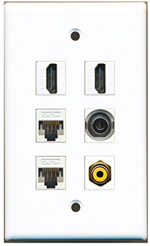 RiteAV - 2 HDMI 1 Port RCA Yellow 1 Port 3.5mm 2 Port Cat5e Ethernet White Wall Plate