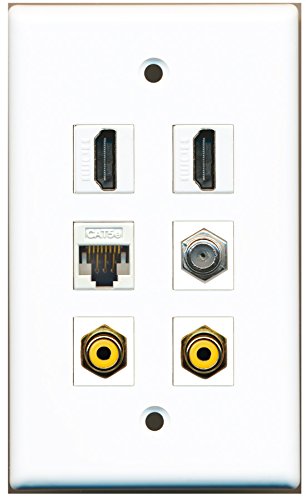 RiteAV - 2 HDMI 2 Port RCA Yellow 1 Port Coax Cable TV- F-Type 1 Port Cat5e Ethernet White Wall Plate