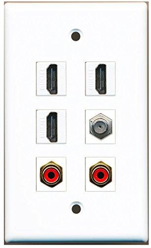 RiteAV - 3 HDMI 2 Port RCA Red 1 Port Coax Cable TV- F-Type Wall Plate