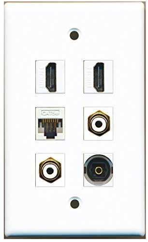 RiteAV - 2 HDMI 2 Port RCA White 1 Port Toslink 1 Port Cat5e Ethernet White Wall Plate