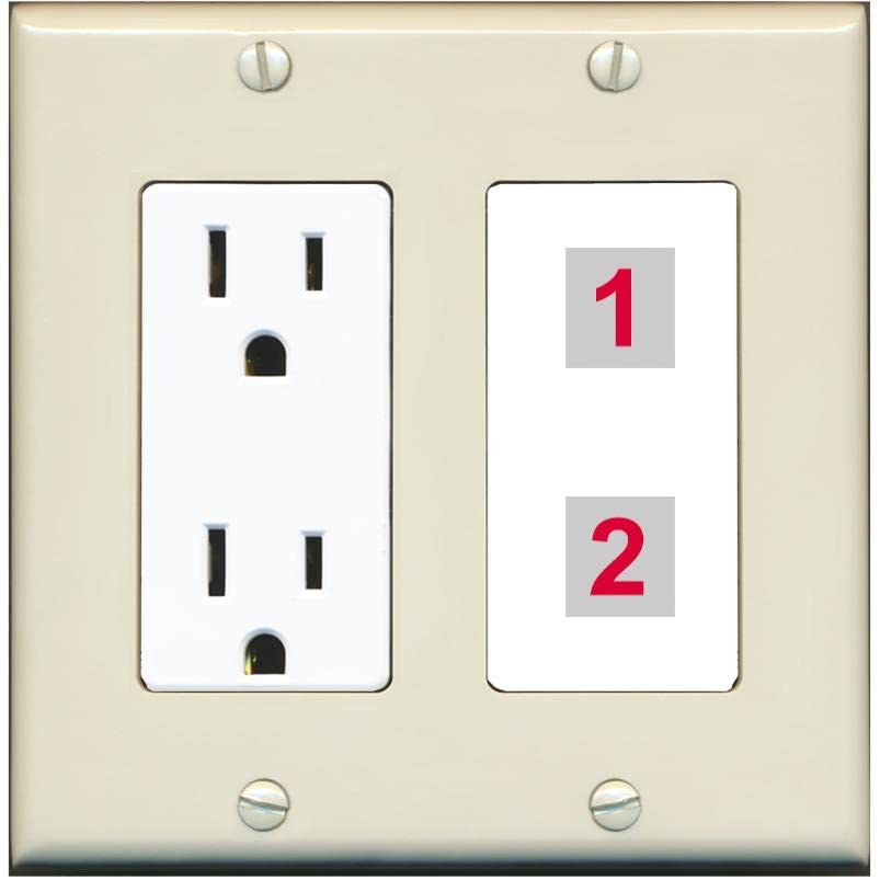 RiteAV Custom Wall Plate 2 Port - Outlet [Light-Almond/White]