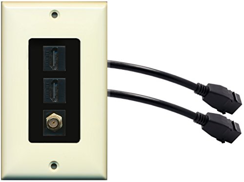 RiteAV (1 Gang Decorative 2 HDMI Black Coax Wall Plate w/Pigtail Extension Cable Lt. Almond (Black Insert)