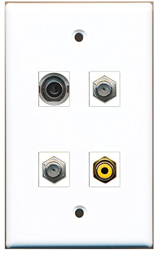 RiteAV - 1 Port RCA Yellow 2 Port Coax Cable TV- F-Type 1 Port 3.5mm Wall Plate