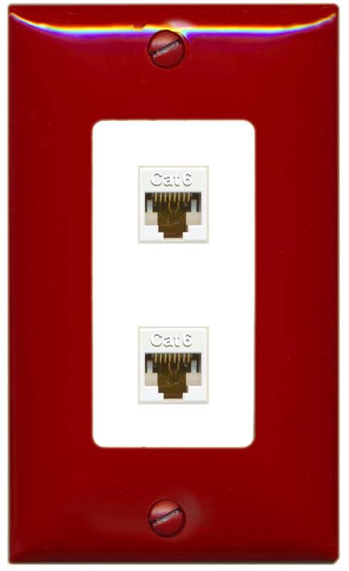 RiteAV 2 Port Cat6 Ethernet Wall Plate - 1 Gang [Red/White]