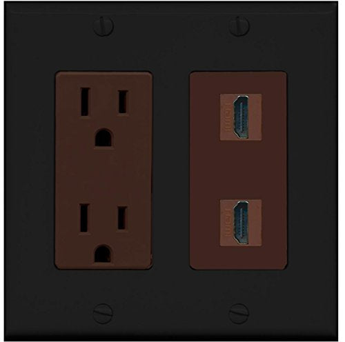 RiteAV HDMI Wall Plate 2 Port - Outlet [Black/Brown]