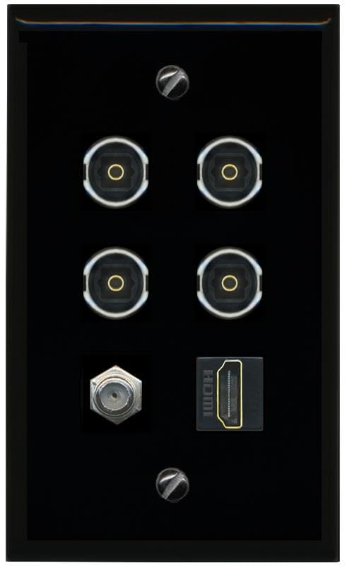 RiteAV COAX HDMI 4 TOSLINK Flat/Solid Wall Plate [Black]