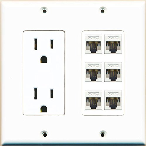 RiteAV Power Outlet 6 Cat5E Wall Plate White