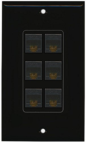 RiteAV (1 Gang Decorative 6 Cat6 Black Wall Plate Black