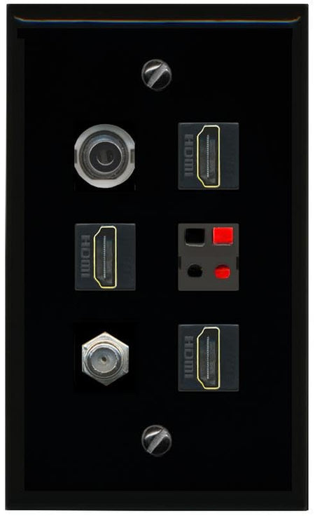 RiteAV 3.5mm COAX 3 HDMI SPEAKER Flat/Solid Wall Plate [Black]