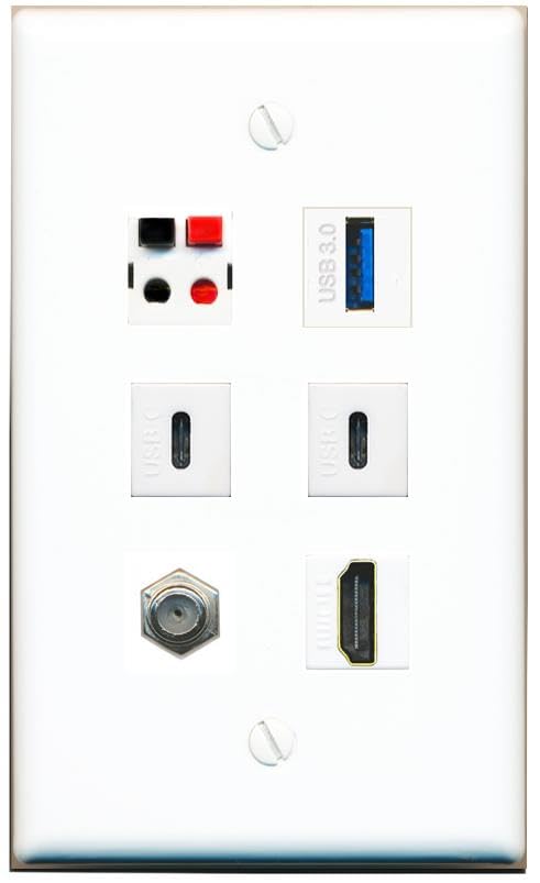 RiteAV COAX HDMI SPEAKER USB-3 2 USBC Flat/Solid Wall Plate [White]