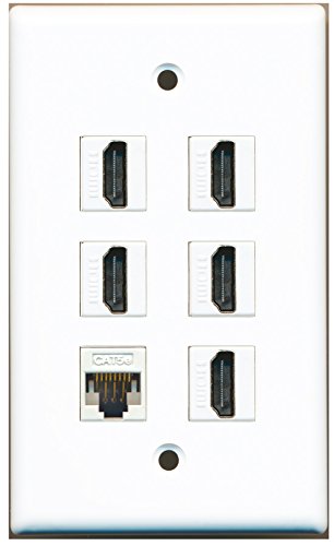 RiteAV - 5 HDMI 1 Port Cat5e Ethernet White Wall Plate