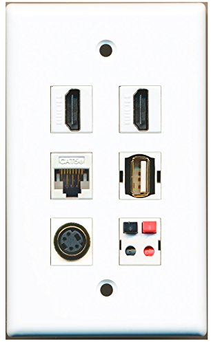 RiteAV - 2 HDMI 1 Port USB A-A 1 Port S-Video 1 Port Cat5e Ethernet White 1 Port Speaker Wall Plate