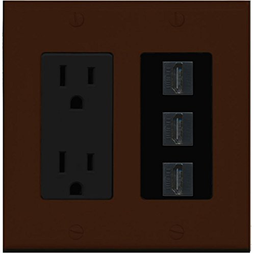 RiteAV - 15 Amp Power Outlet 3 Port HDMI Decorative Wall Plate - Brown/Black