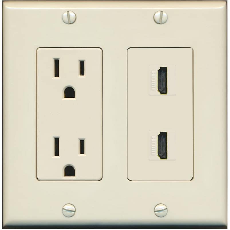 RiteAV HDMI Wall Plate 2 Port - Outlet [Light-Almond]