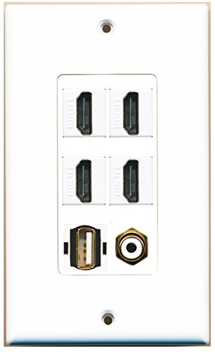 RiteAV 4 Port HDMI 1 RCA White 1 USB A-A Wall Plate OVERSIZED