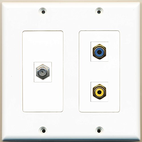 RiteAV - 1 Port RCA Yellow 1 Port RCA Blue 1 Port Coax Cable TV- F-Type - 2 Gang Wall Plate